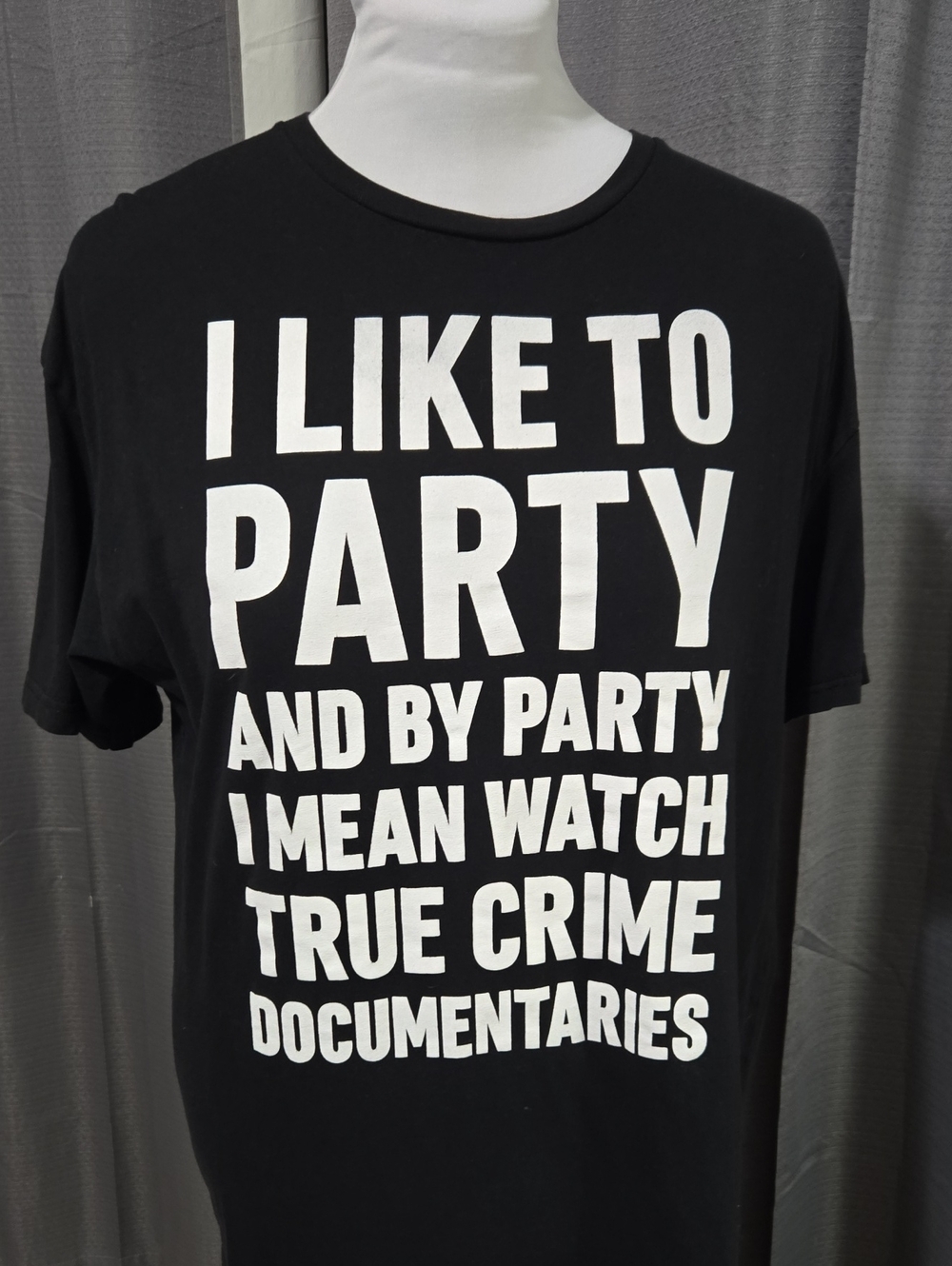 Black T-Shirt with White True Crime Text